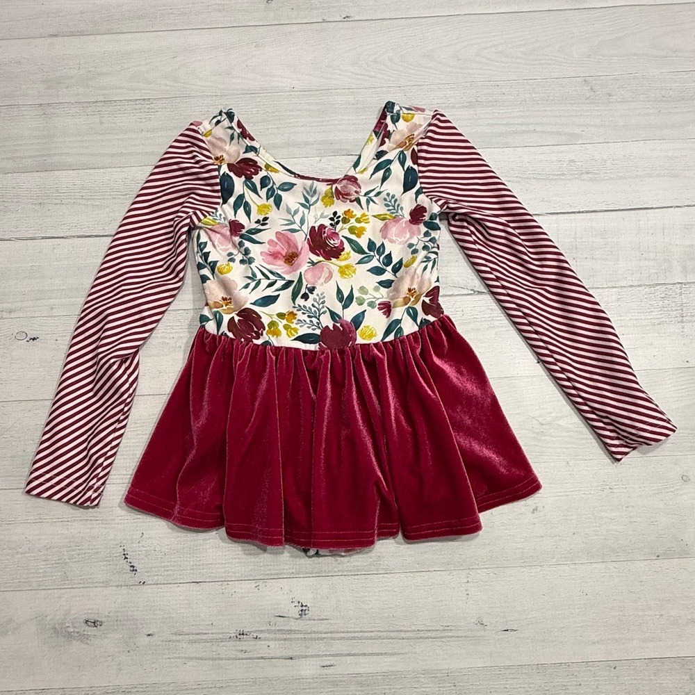Cheeky Plum girls long sleeve velvet skirt leotard 4T